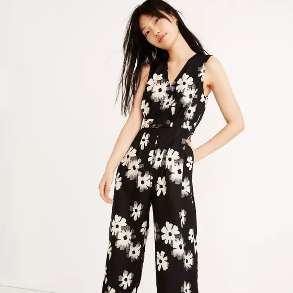 Madewell Button-Waist Wide-Leg Floral Jumpsuit